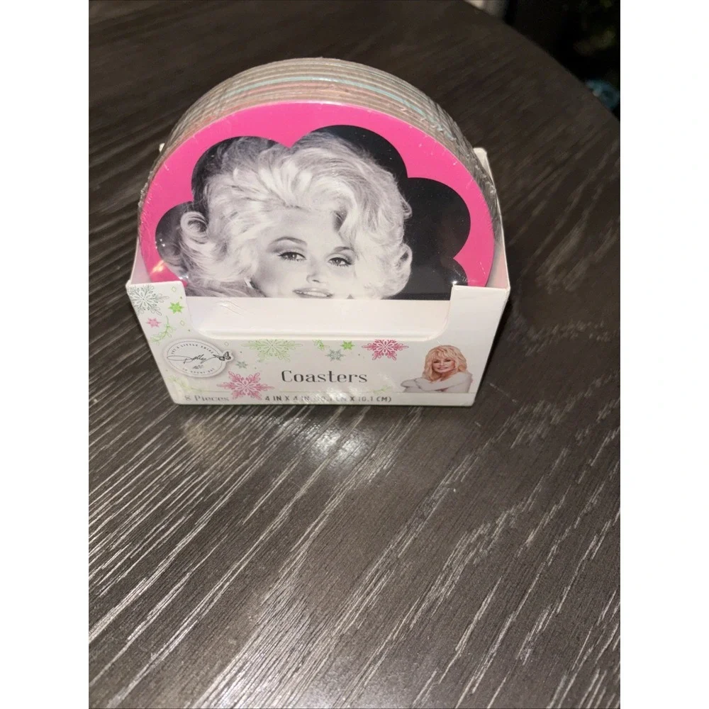 Dolly Parton Christmas Cheer Round Paper Coasters 4in 8 Count Party Favors (NEW)